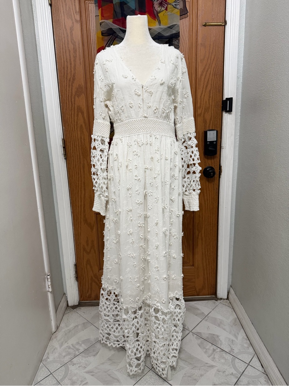 Boston Proper Ivory Crochet Maxi Dress with Floral Appliqué